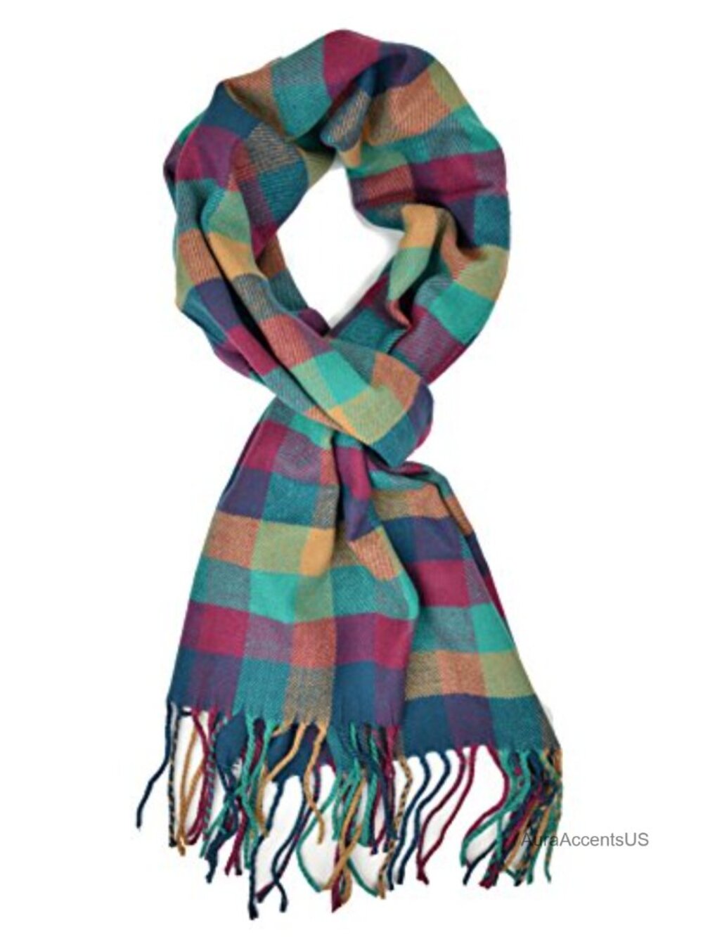 Women's Men's Cashmere Feel Winter Scarf Plaid Tassel Wrap Stole